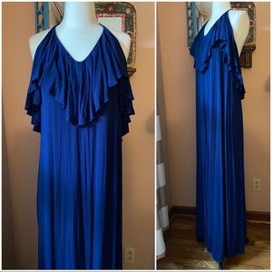 Ali Ro backless ruffled halter jersey maxi dress M